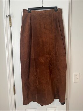 Vintage Brown Suede A-Line Maxi Skirt